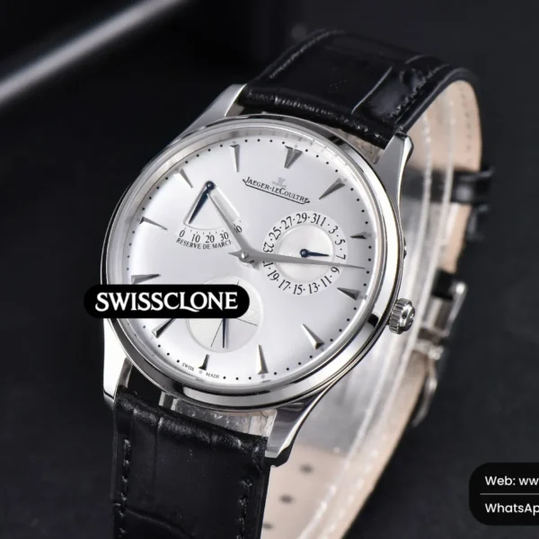 Rolex Jaeger LeCoultre Ultra Thin Réserve de Marche 1378420 39mm Silver Dial Black Leather High Resolution View