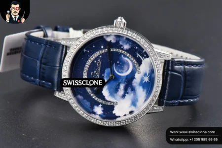 Rolex Jaeger LeCoultre Rendez Vous 36mm KZF Diamond Sky Blue Dial Blue Leather 9015 (ZF Factory) High Resolution View