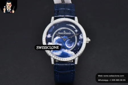 Rolex Jaeger LeCoultre Rendez Vous 36mm KZF Diamond Sky Blue Dial Blue Leather 9015 (ZF Factory) High Resolution View