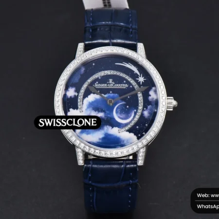 Rolex Jaeger LeCoultre Rendez Vous 36mm KZF Diamond Sky Blue Dial Blue Leather 9015 (ZF Factory) High Resolution View