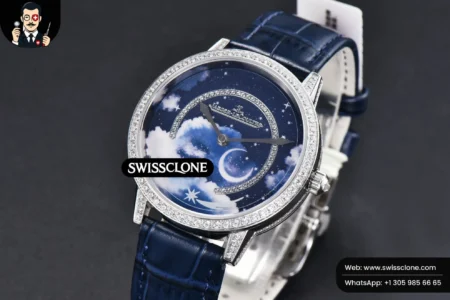 Rolex Jaeger LeCoultre Rendez Vous 36mm KZF Diamond Sky Blue Dial Blue Leather 9015 (ZF Factory) High Resolution View