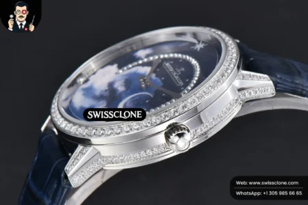 Rolex Jaeger LeCoultre Rendez Vous 36mm KZF Diamond Sky Blue Dial Blue Leather 9015 (ZF Factory) High Resolution View