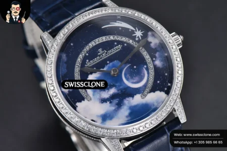Rolex Jaeger LeCoultre Rendez Vous 36mm KZF Diamond Sky Blue Dial Blue Leather 9015 (ZF Factory) High Resolution View