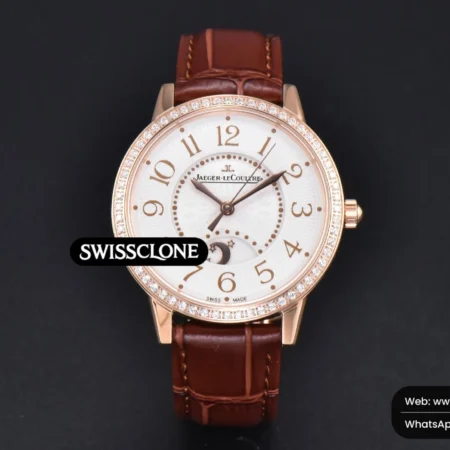Rolex Jaeger LeCoultre Rendez Vous Night & Day 34mm Diamond White Textured Dial Brown Leather High Resolution View