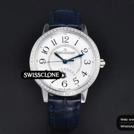 Rolex Jaeger LeCoultre Rendez Vous Night & Day 34mm Diamond White Textured Dial Blue Leather High Resolution View