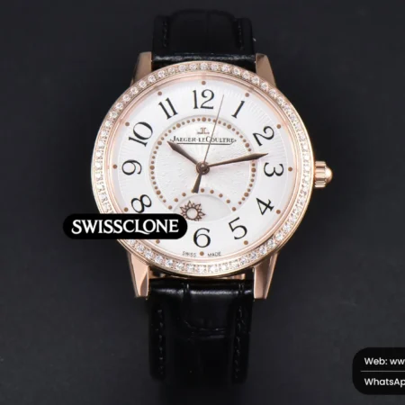 Rolex Jaeger LeCoultre Rendez Vous Night & Day 34mm Diamond White Textured Dial Black Leather High Resolution View