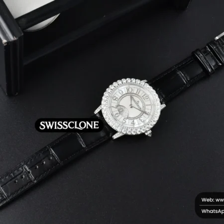 Rolex Jaeger LeCoultre Rendez Vous Night & Day 37mm GF Diamond MOP Dial Black Leather High Resolution View