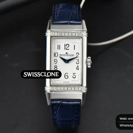 Rolex Jaeger LeCoultre Reverso One 3288420 Real Diamond 20mm IMF White Moissanite Blue Leather Quartz High Resolution View
