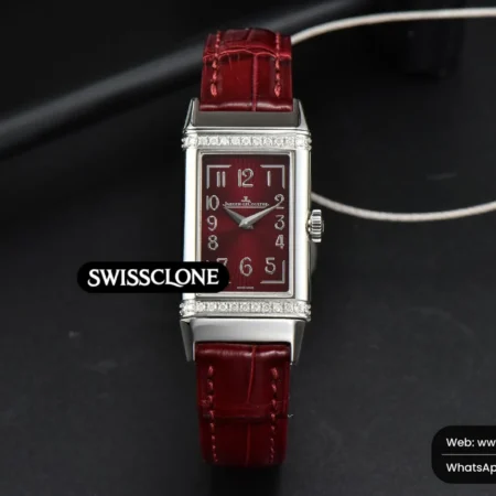 Rolex Jaeger LeCoultre Reverso One 3288420 Real Diamond 20mm IMF White Moissanite Red Leather Quartz High Resolution View