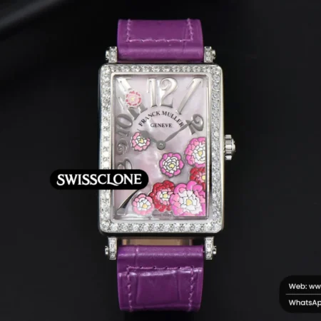 Rolex Long Island Ladies 26mm Diamond MOP Dial Purple Leather Ronda Quartz High Resolution View