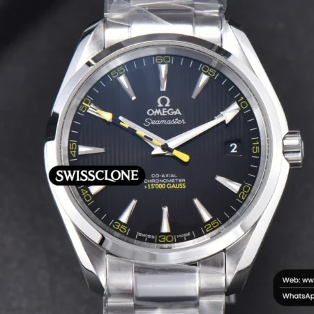 Omega Aqua Terra 150M 41mm Black Textured Dial Bumble Bee High Resolution View
