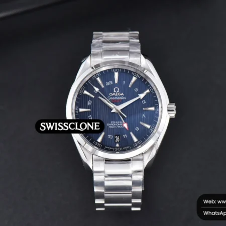 Omega Aqua Terra 150M 41.5mm GMT Blue Textured Dial High Resolution View