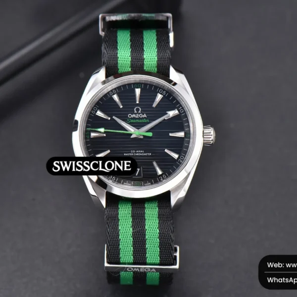 Omega Aqua Terra 150M Chronometers 41mm Black Dial Green Hand Nylon High Resolution View
