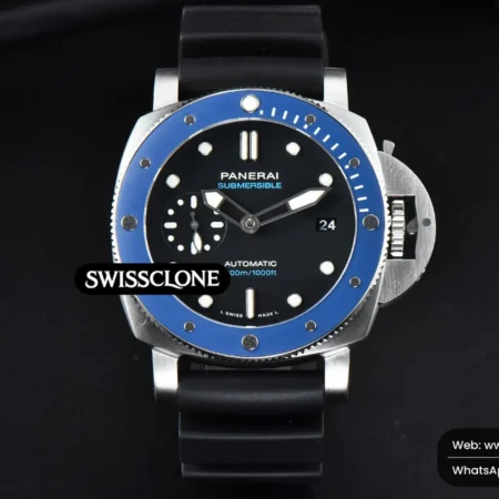 Panerai PAM1209 Submersible 42mm Black Dial Blue Bezel Black Rubber P9000 High Resolution View
