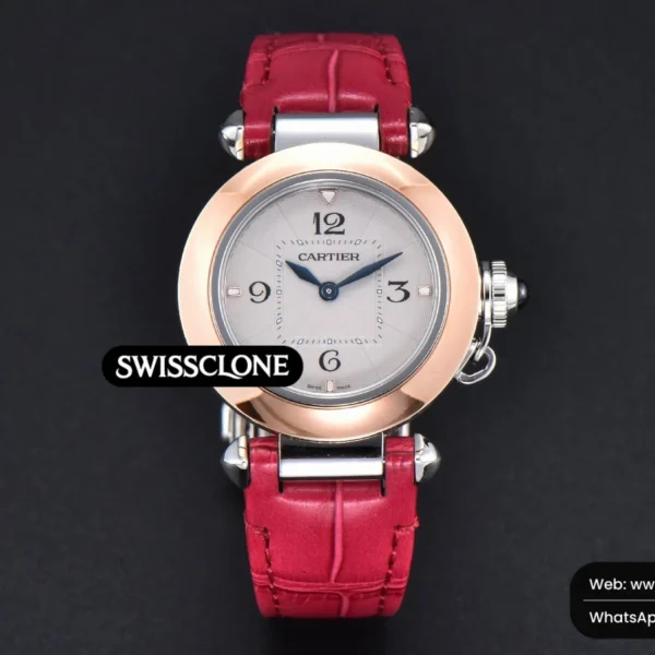 Audemars Piguet Pasha Ladies AF 30mm White Dial Rose Red Leather Jap Quartz High Resolution View