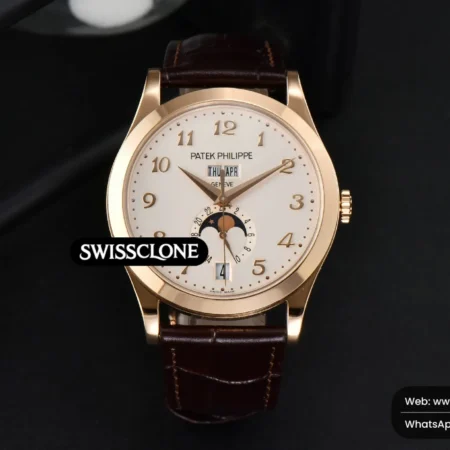 Patek Philippe Annual Calendar 5396 Moonphase 38.5mm White Digital Dial Brown Leather MY9015 High Resolution View