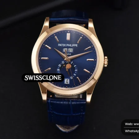 Patek Philippe Annual Calendar 5396 Moonphase 38.5mm Blue Stick Dial Blue Leather MY9015 High Resolution View