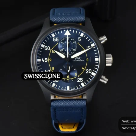 IWC Schaffhausen Pilot Chrono Blue Angels Black Ceramic 44mm YLF Blue Diam Blue Leather High Resolution View