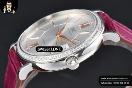 Rolex Portofino V7F 37mm Diamond Silver Dial Marker Pink Leather High Resolution View