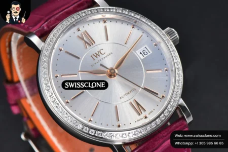 Rolex Portofino V7F 37mm Diamond Silver Dial Marker Pink Leather High Resolution View