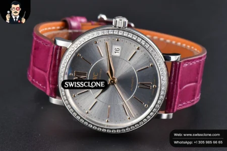Rolex Portofino V7F 37mm Diamond Silver Dial Marker Pink Leather High Resolution View
