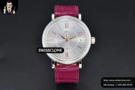 Rolex Portofino V7F 37mm Diamond Silver Dial Marker Pink Leather High Resolution View