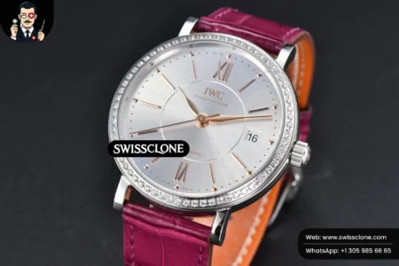 Rolex Portofino V7F 37mm Diamond Silver Dial Marker Pink Leather High Resolution View