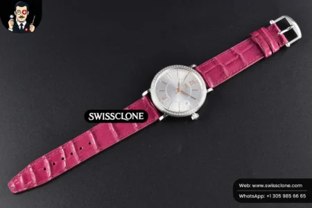 Rolex Portofino V7F 37mm Diamond Silver Dial Marker Pink Leather High Resolution View