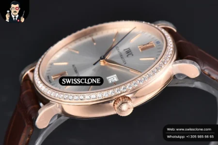 Rolex Portofino V7F 40mm Diamond Silver Dial Marker Brown Leather High Resolution View