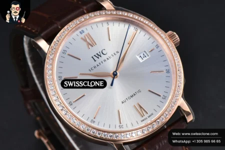 Rolex Portofino V7F 40mm Diamond Silver Dial Marker Brown Leather High Resolution View
