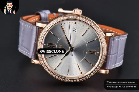 Rolex Portofino V7F 37mm Diamond Silver Dial Marker Grape Leather High Resolution View