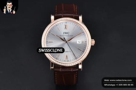 Rolex Portofino V7F 40mm Diamond Silver Dial Marker Brown Leather High Resolution View
