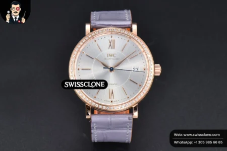 Rolex Portofino V7F 37mm Diamond Silver Dial Marker Grape Leather High Resolution View