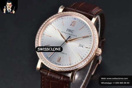 Rolex Portofino V7F 40mm Diamond Silver Dial Marker Brown Leather High Resolution View