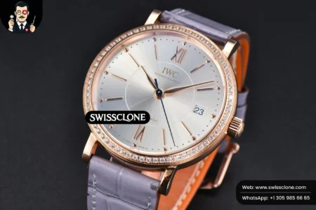 Rolex Portofino V7F 37mm Diamond Silver Dial Marker Grape Leather High Resolution View