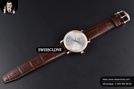 Rolex Portofino V7F 40mm Diamond Silver Dial Marker Brown Leather High Resolution View