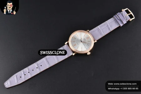 Rolex Portofino V7F 37mm Diamond Silver Dial Marker Grape Leather High Resolution View
