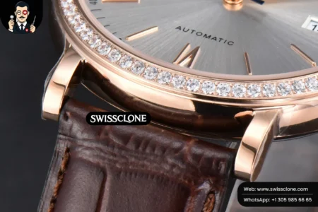 Rolex Portofino V7F 40mm Diamond Silver Dial Marker Brown Leather High Resolution View