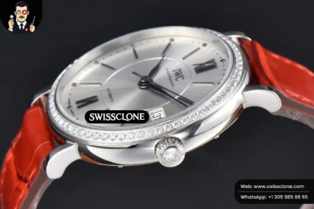 Rolex Portofino V7F 37mm Diamond Silver Dial Silver Marker Red Leather High Resolution View