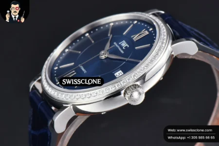 Rolex Portofino V7F 37mm Diamond Blue Dial Silver Marker Blue Leather High Resolution View