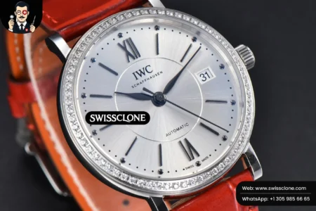 Rolex Portofino V7F 37mm Diamond Silver Dial Silver Marker Red Leather High Resolution View
