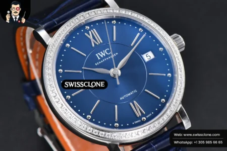 Rolex Portofino V7F 37mm Diamond Blue Dial Silver Marker Blue Leather High Resolution View