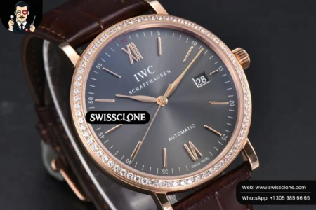 Rolex Portofino V7F 40mm Diamond Gray Dial Marker Brown Leather High Resolution View