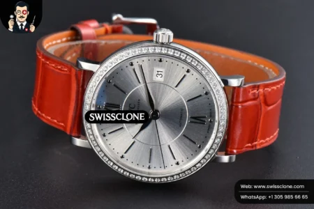 Rolex Portofino V7F 37mm Diamond Silver Dial Silver Marker Red Leather High Resolution View
