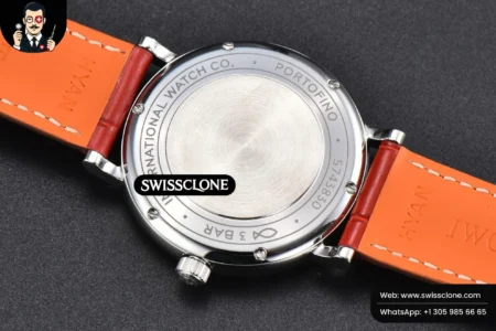 Rolex Portofino V7F 37mm Diamond Silver Dial Silver Marker Red Leather High Resolution View