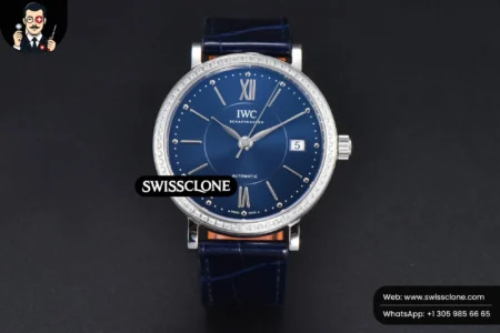 Rolex Portofino V7F 37mm Diamond Blue Dial Silver Marker Blue Leather High Resolution View