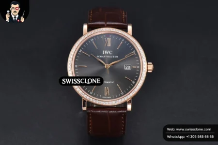 Rolex Portofino V7F 40mm Diamond Gray Dial Marker Brown Leather High Resolution View