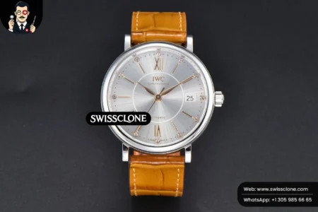 Rolex Portofino V7F 37mm Gray Dial Marker Brown Leather High Resolution View