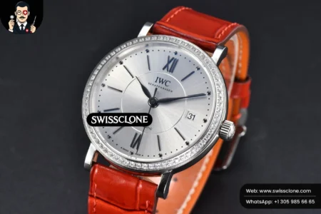 Rolex Portofino V7F 37mm Diamond Silver Dial Silver Marker Red Leather High Resolution View