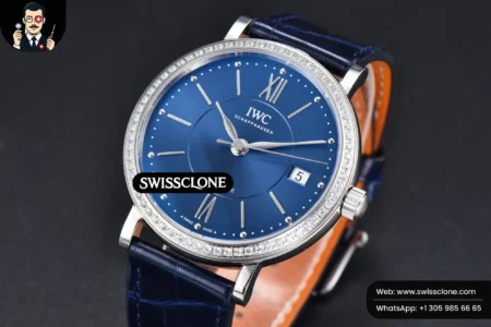 Rolex Portofino V7F 37mm Diamond Blue Dial Silver Marker Blue Leather High Resolution View